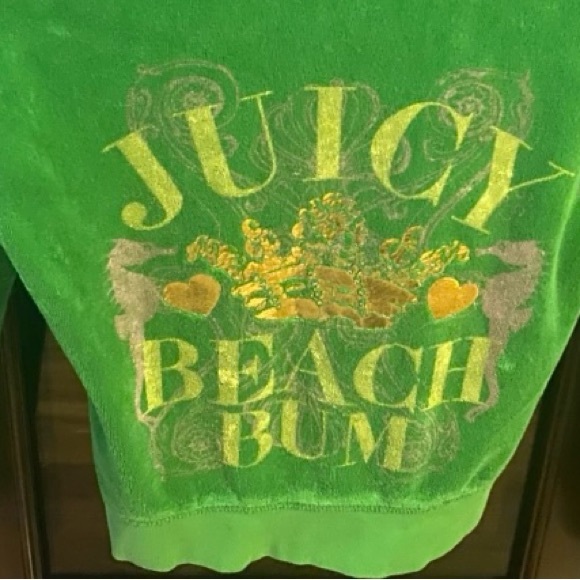Juicy Couture Vintage Sz S Green Terry Cloth Hoodie w Gold & Crystal Design - Picture 6 of 15